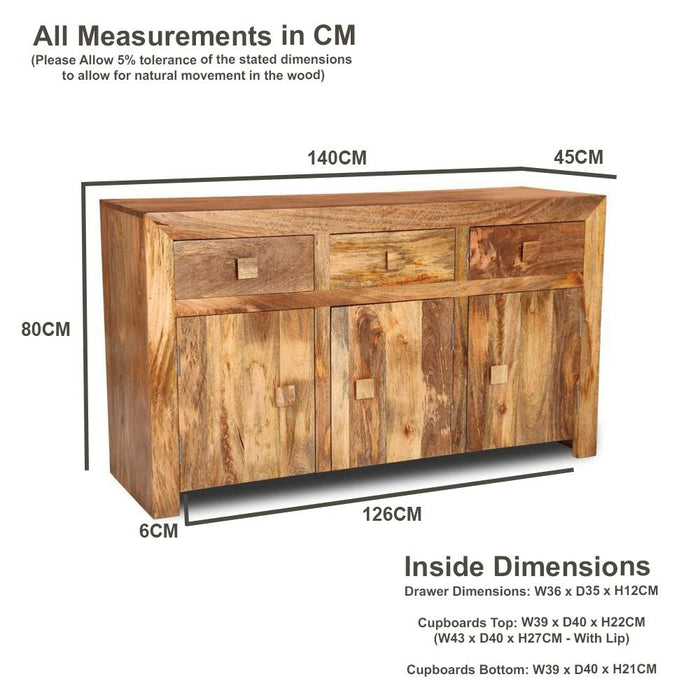 Light Dakota 140cm 3 Cupboard Sideboard - In Stock