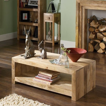Light Mango Wood 110cm Open Coffee Table