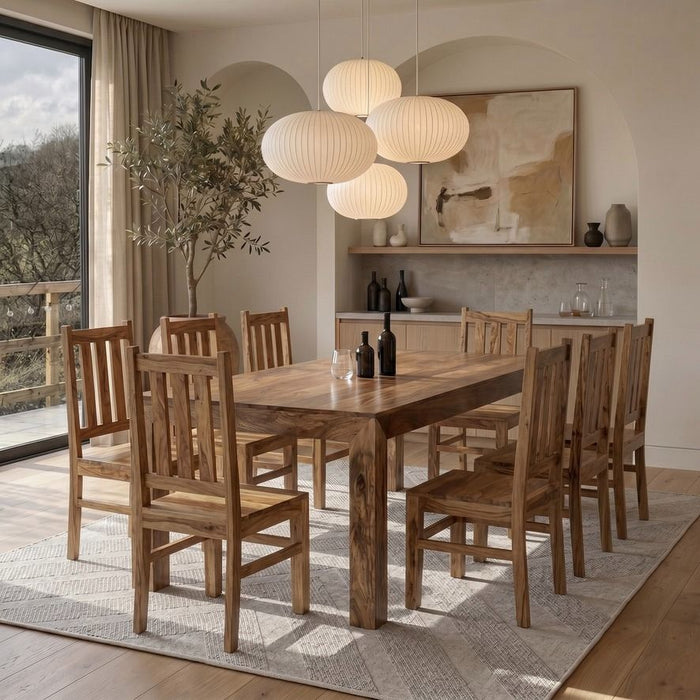 Light Mango Wood 220cm Dining Table & 8 Mango Wood Chairs - In Stock