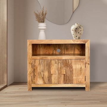 Light Acre & Artisan Premium Mango Wood 90cm 2 Door Media Unit