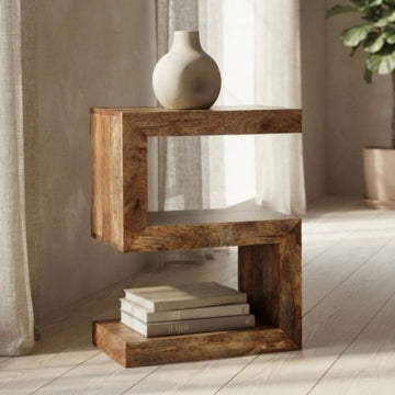 Oak Stain Acre & Artisan Premium Mango Wood S Shaped Side Table