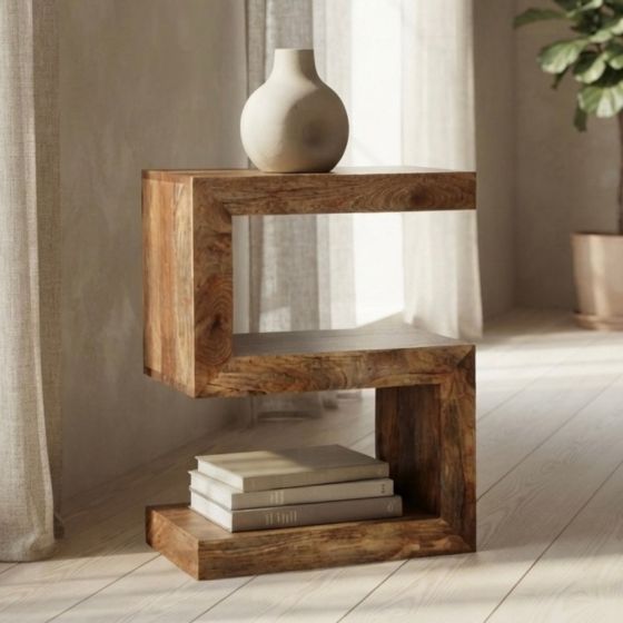 Acre & Artisan Light Solid Wood S Shaped Side Table