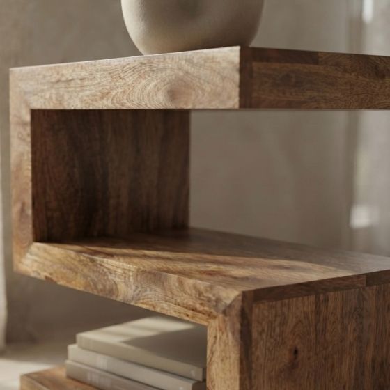 Acre & Artisan Light Solid Wood S Shaped Side Table