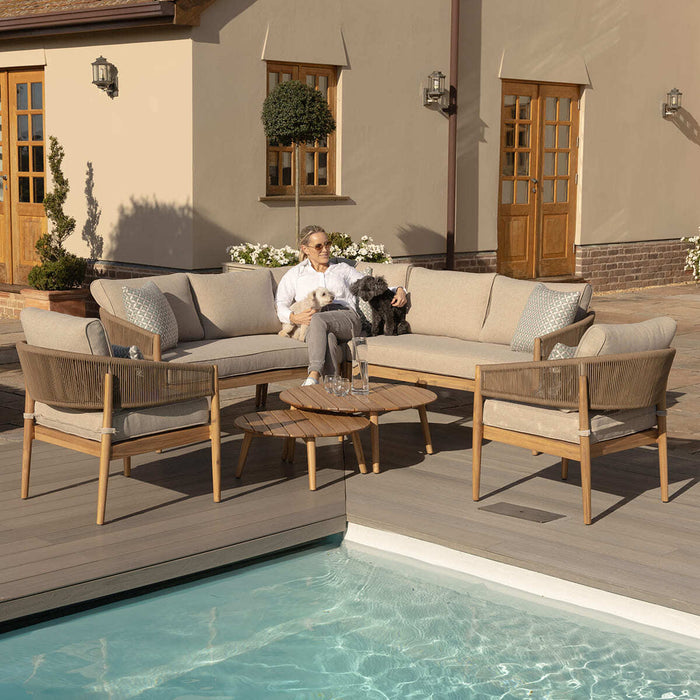 Porto Rope Weave Corner Sofa Set with Pair of Round Coffee Tables & 2 Armchairs