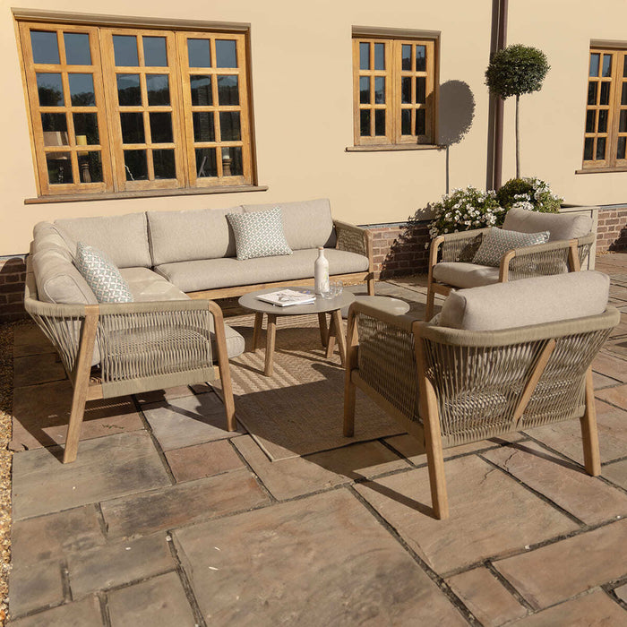 Martinique Rope Weave Corner Sofa Set with 2 Lounge Armchairs & 2 Round Coffee Tables