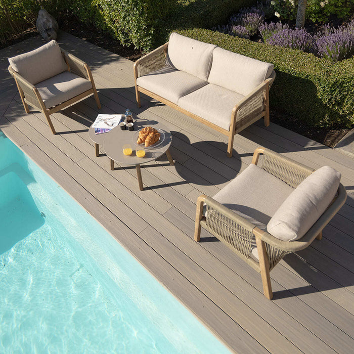 Martinique Rope Weave 2 Seat Sofa Set with 2 Lounge Armchairs & 2 Round Coffee Tables