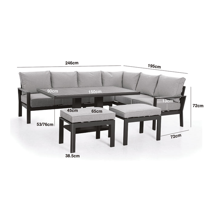 Vancouver Large Aluminium Corner Dining Set with Rectangular Rising Table & 2 Stools - Dove Grey