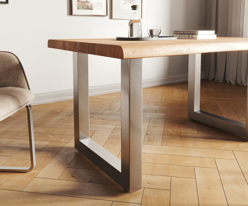 Dining Table Olympus Live Edge 140cm Acacia Wood Natural Square Frame Steel 55mm Top