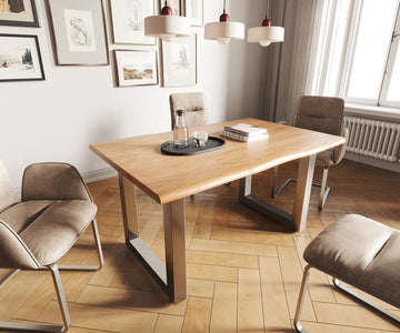 Dining Table Olympus Live Edge 140cm Acacia Wood Natural Square Frame Steel 35mm Top