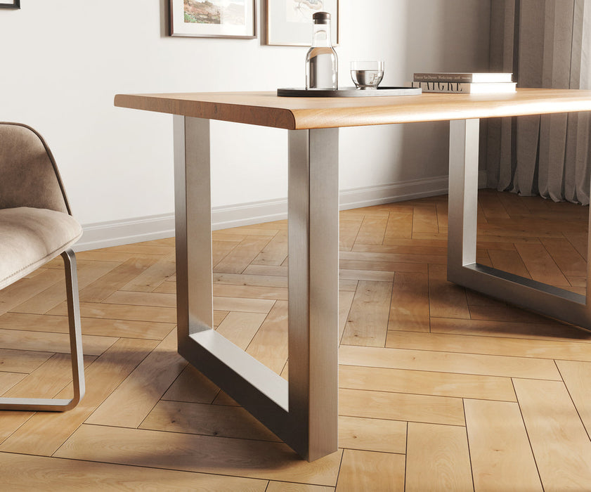 Dining Table Olympus Live Edge 140cm Acacia Wood Natural Square Frame Steel 35mm Top