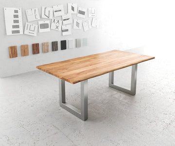 Dining Table Olympus Live Edge 200cm Acacia Wood Natural Square Frame Steel 35mm Top