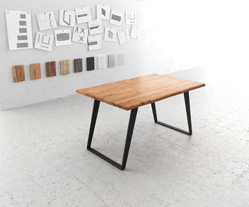 Dining Table Olympus Live Edge 140cm Acacia Wood Natural Slanted Frame Black 35mm Top