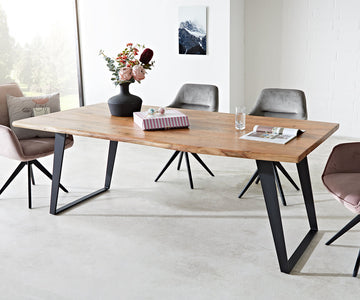 Dining Table Olympus Live Edge 200cm Acacia Wood Natural Slanted Frame Black 35mm Top