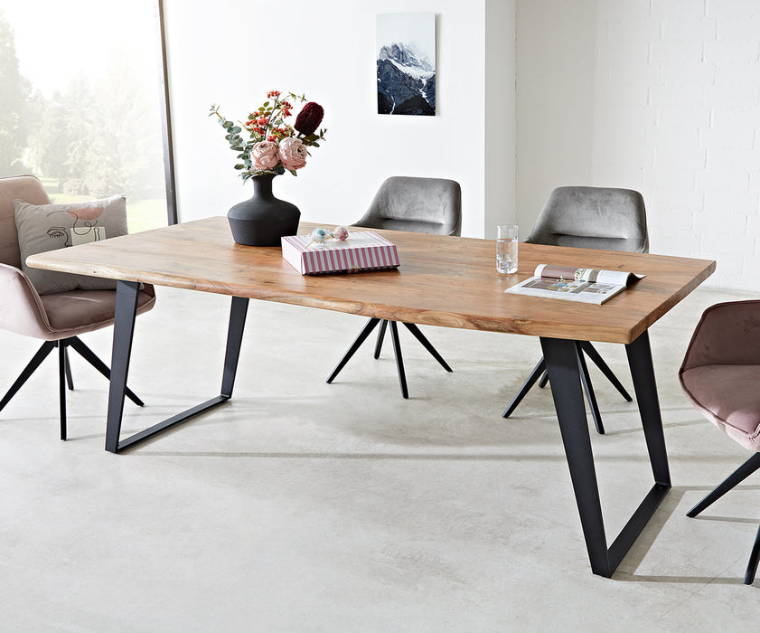 Dining Table Olympus Live Edge 200cm Acacia Wood Natural Slanted Frame Black 35mm Top