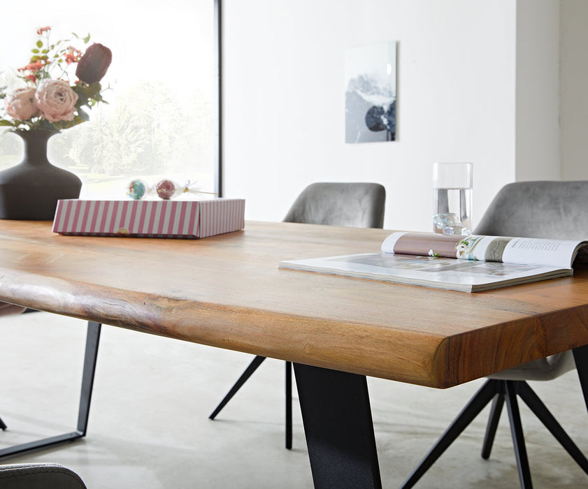 Dining Table Olympus Live Edge 200cm Acacia Wood Natural Slanted Frame Black 35mm Top