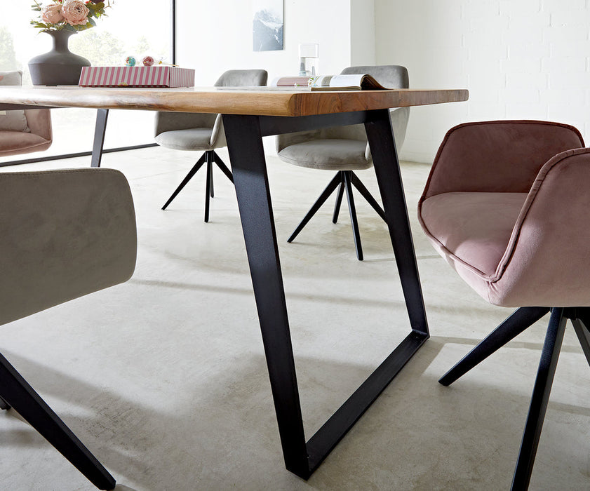 Dining Table Olympus Live Edge 200cm Acacia Wood Natural Slanted Frame Black 35mm Top