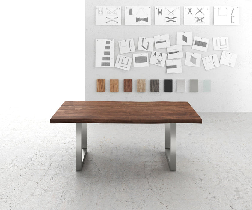 Dining Table Olympus Live Edge 200cm Acacia Wood Brown Square Frame Steel 55mm Top