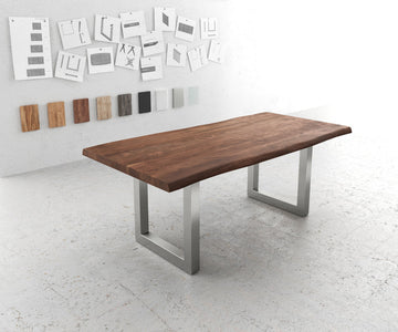 Dining Table Olympus Live Edge 200cm Acacia Wood Brown Square Frame Steel 55mm Top