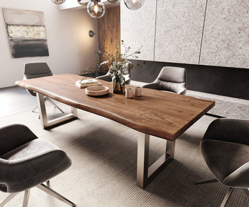 Dining Table Olympus Live Edge 260cm Acacia Wood Brown Square Frame Steel 55mm Top