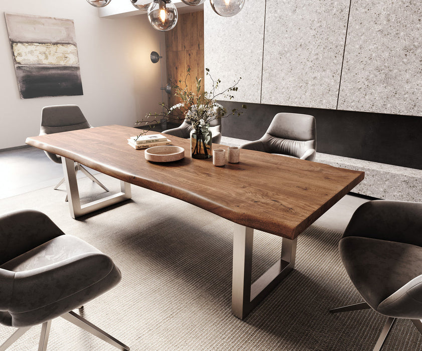 Dining Table Olympus Live Edge 260cm Acacia Wood Brown Square Frame Steel 55mm Top