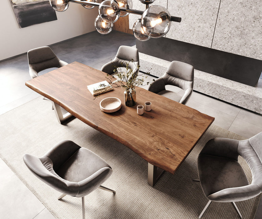 Dining Table Olympus Live Edge 260cm Acacia Wood Brown Square Frame Steel 55mm Top