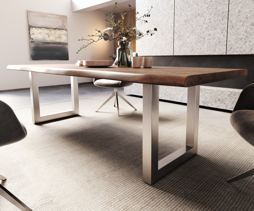 Dining Table Olympus Live Edge 260cm Acacia Wood Brown Square Frame Steel 55mm Top