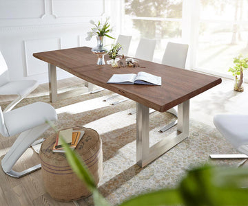Dining Table Olympus Live Edge 300cm Acacia Wood Brown Square Frame Steel 55mm Top