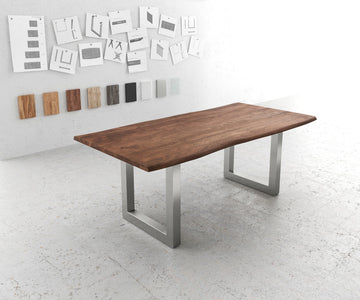 Dining Table Olympus Live Edge 200cm Acacia Wood Brown Square Frame Steel 35mm Top