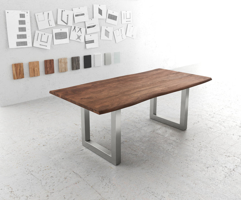 Dining Table Olympus Live Edge 200cm Acacia Wood Brown Square Frame Steel 35mm Top