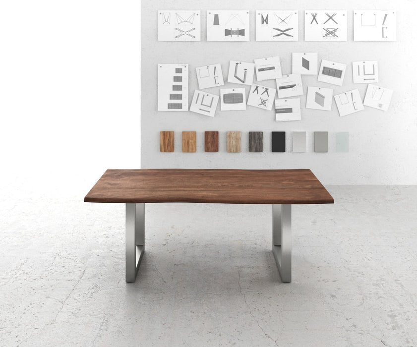 Dining Table Olympus Live Edge 200cm Acacia Wood Brown Square Frame Steel 35mm Top