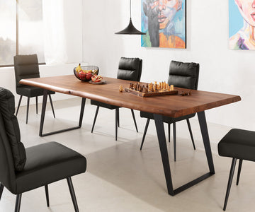Dining Table Olympus Live Edge 260cm Acacia Wood Brown Slanted Frame Black 55mm Top