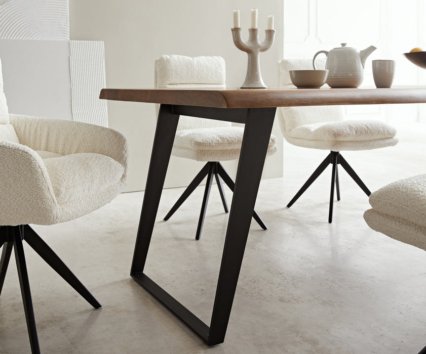 Dining Table Olympus Live-Edge 200x100cm Acacia Wood Brown Slanted Frame Black