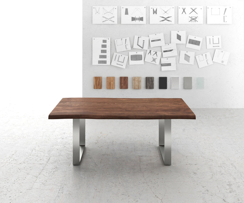 Dining Table Olympus Live Edge 200cm Acacia Wood Brown Square Frame Slim Steel 55mm Top