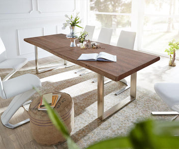 Dining Table Olympus Live Edge 300cm Acacia Wood Brown Square Frame Slim Steel 55mm Top