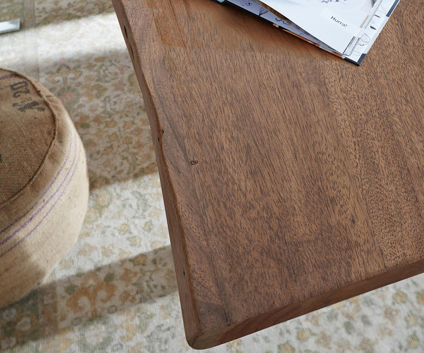 Dining Table Olympus Live Edge 300cm Acacia Wood Brown Square Frame Slim Steel 55mm Top