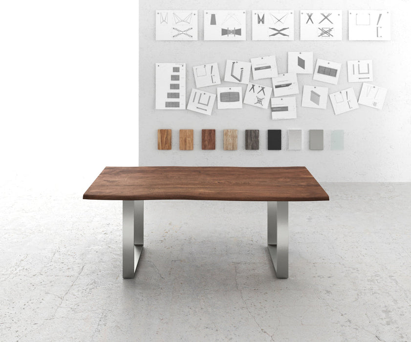 Dining Table Olympus Live Edge 200cm Acacia Wood Brown Square Frame Slim Steel 35mm Top