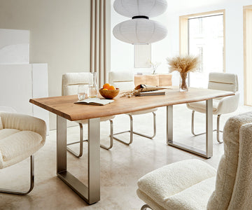 Dining Table Olympus Live Edge 200cm Acacia Wood Natural Square Frame Slim Steel 35mm Top