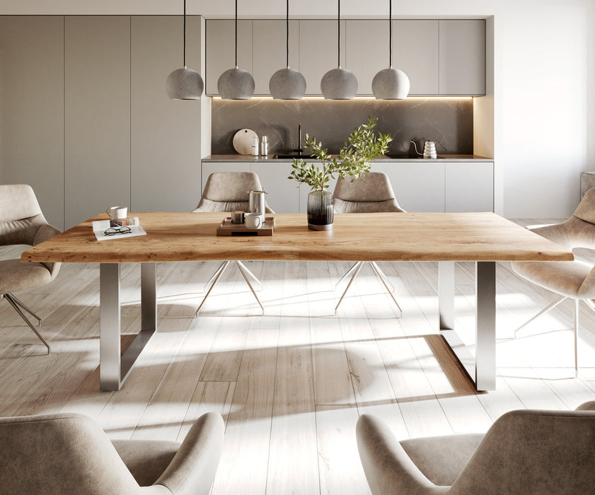 Dining Table Olympus Live Edge 260cm Acacia Wood Natural Square Frame Slim Steel 35mm Top