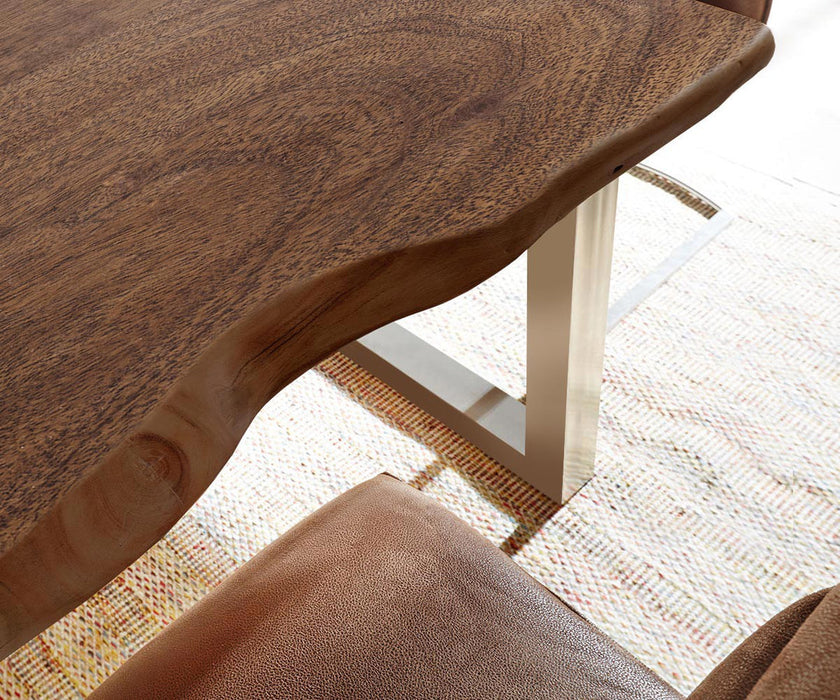 Dining Table Olympus Live Edge 300cm Acacia Wood Brown Square Frame Steel 35mm Top