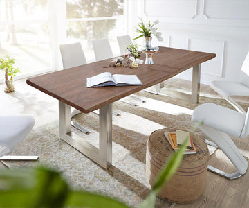 Dining Table Olympus Live Edge 300cm Acacia Wood Brown Square Frame Steel 35mm Top