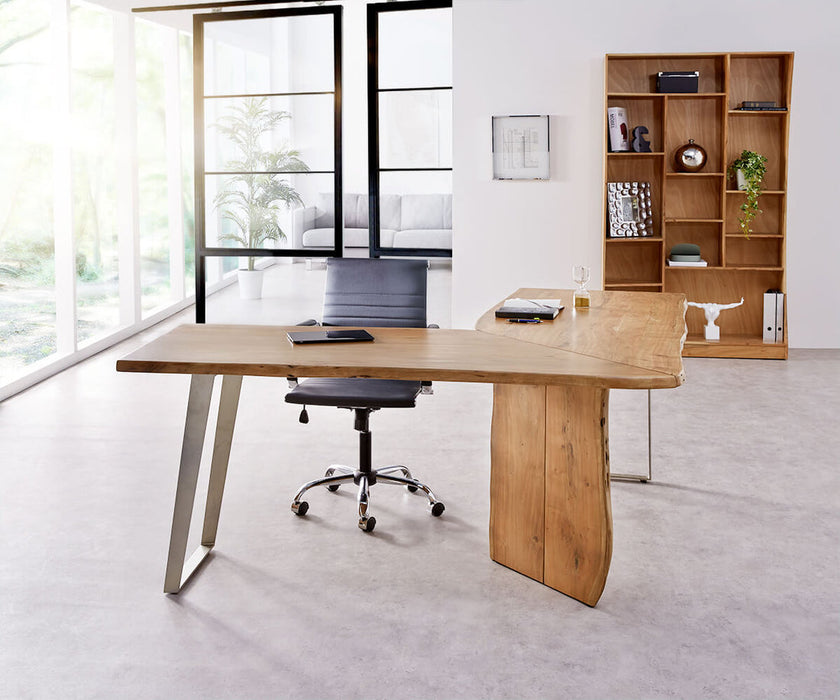 Desk Olympus Live-Edge 170x170cm Natural Acacia Wood Frame Silver