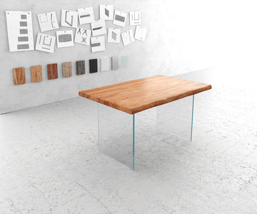 Dining Table Olympus Live Edge 140cm Acacia Wood Natural Glass Frame 55mm Top