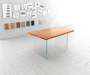 Dining Table Olympus Live Edge 140cm Acacia Wood Natural Glass Frame 35mm Top