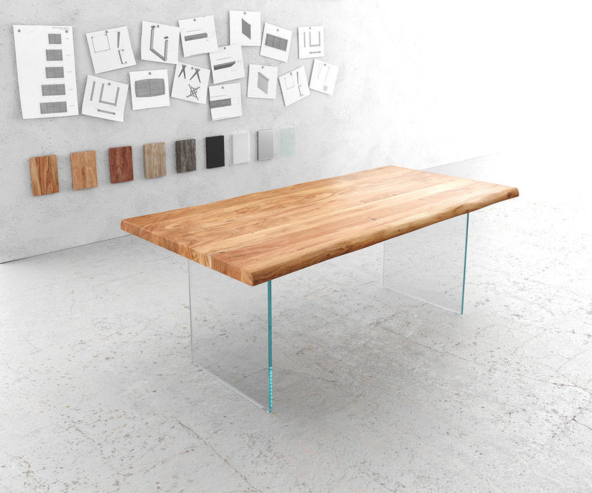 Dining Table Olympus Live Edge 200cm Acacia Wood Natural Glass Frame 55mm Top