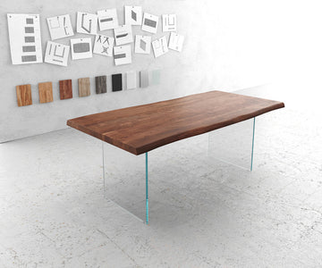 Dining Table Olympus Live Edge 200cm Acacia Wood Brown Glass Frame 55mm Top