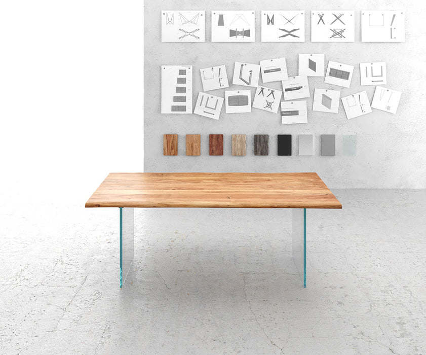 Dining Table Olympus Live-Edge 200x100cm Acacia Wood Natural Glass Frame