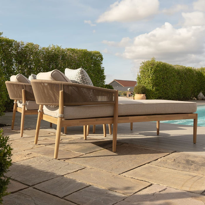 Porto Rope Weave Double Sunlounger Set with Small Round Coffee Table