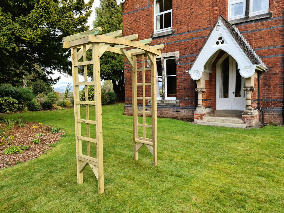 Wooden Garden Arch with Trellis Sides Pergola Style Outdoor Entrance Feature