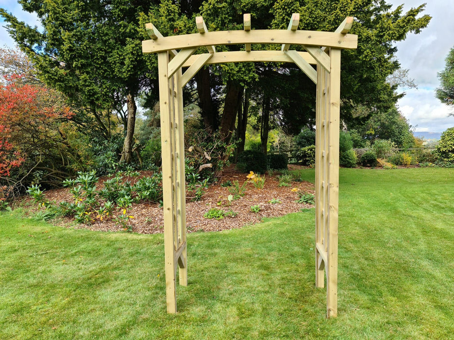 Wooden Garden Arch with Trellis Sides Pergola Style Outdoor Entrance Feature