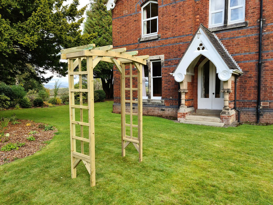 Wooden Garden Arch with Trellis Sides Pergola Style Outdoor Entrance Feature